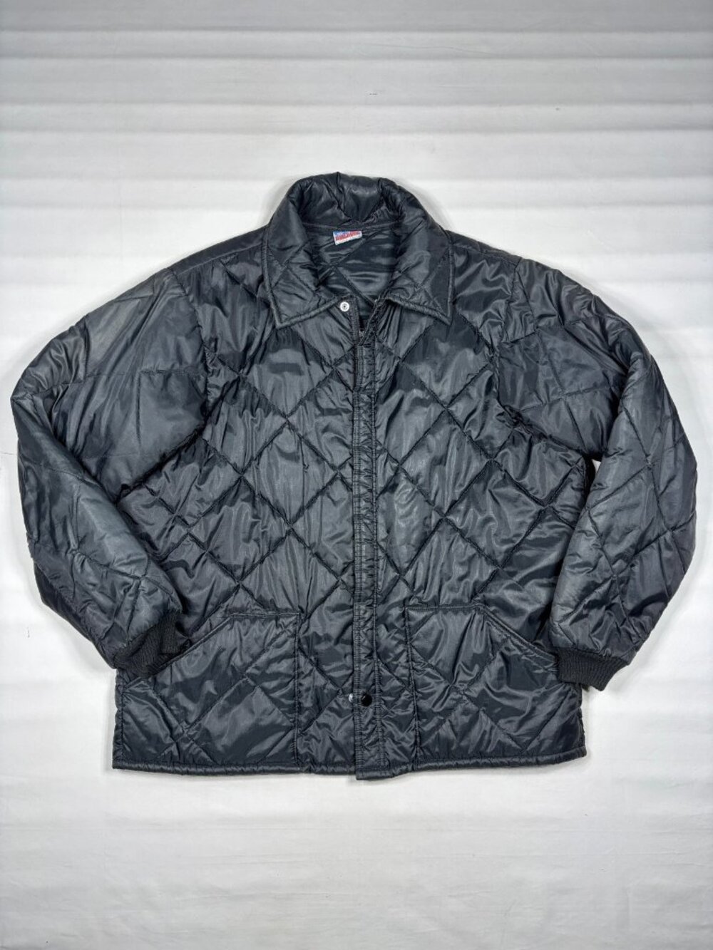 VTG 90s Builders Workwear Quilted Jacket Black Diamond Quilt Puffer 2XL 25.5x29